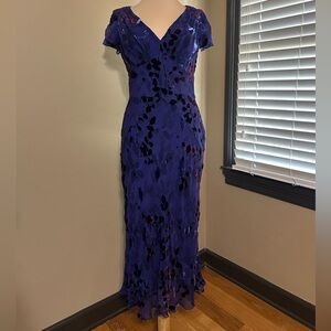 Vintage Jones New York Deep Blue Floral Velvet Maxi Dress Silk Blend